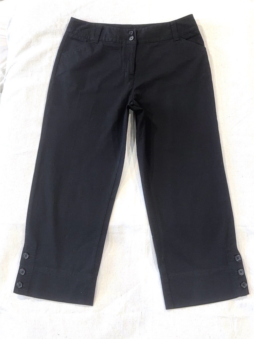 Rafaella Black Capri Chinos with Button-Tab Hem (C1)